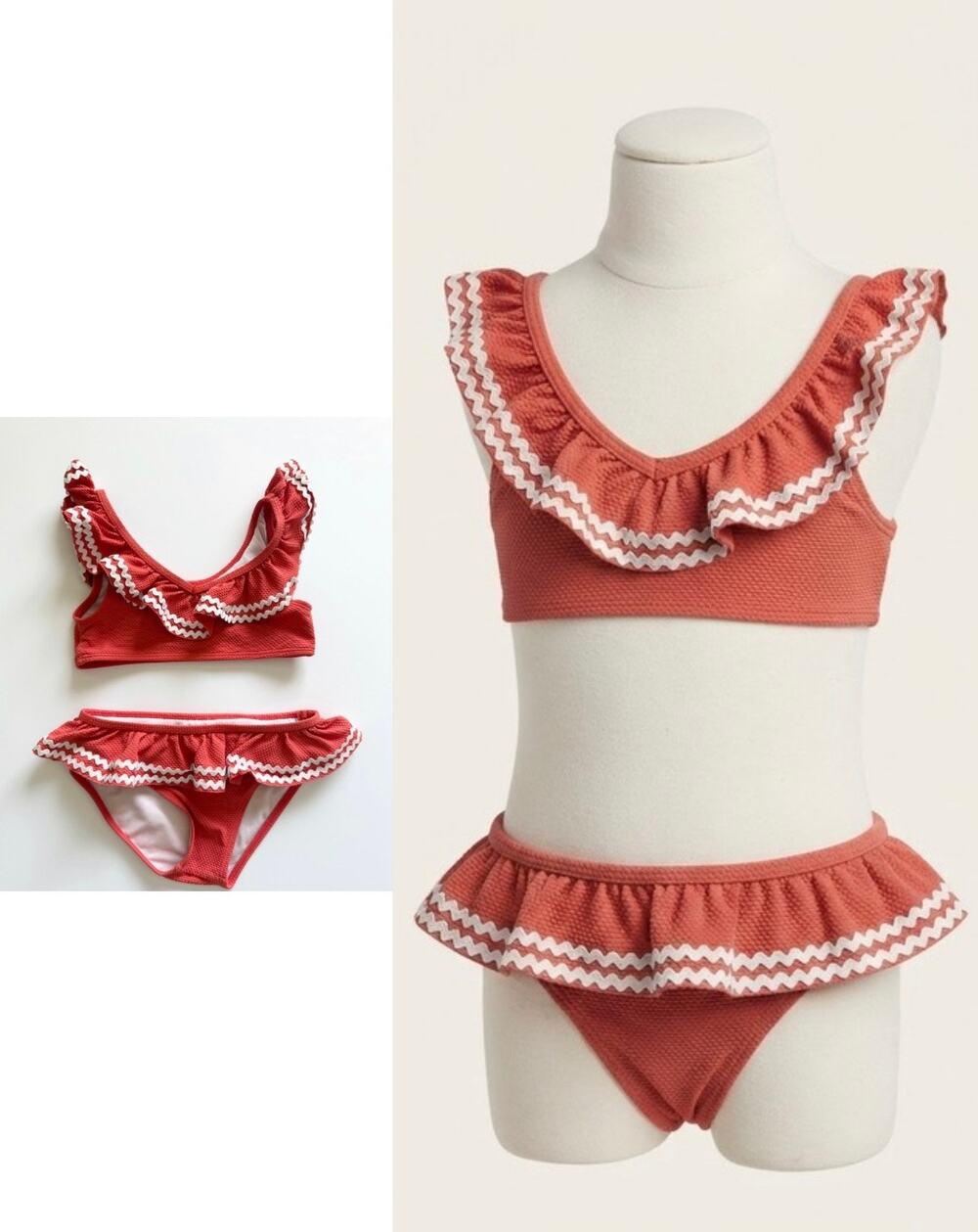 Janie and Jack Ric Rac Ruffle Swimsuit Coral Girls Size 5